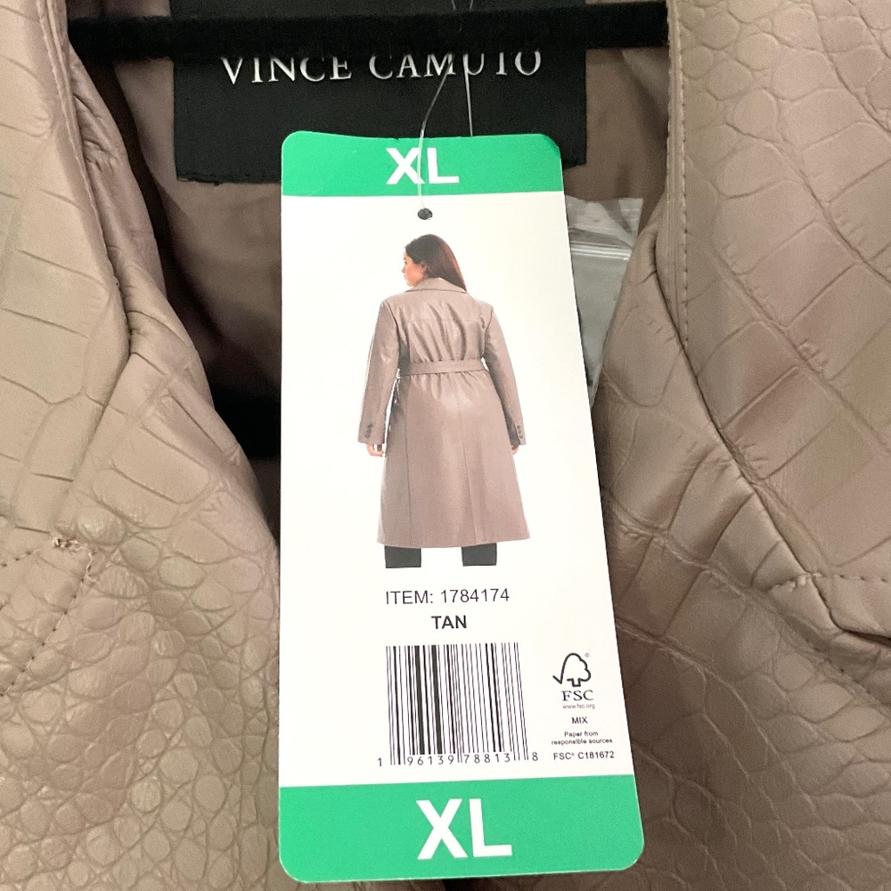 NWT Vince Camuto Faux Leather Trench Coat Tan Croc Embossed  Maxi Jacket Size XL - Picture 10 of 14